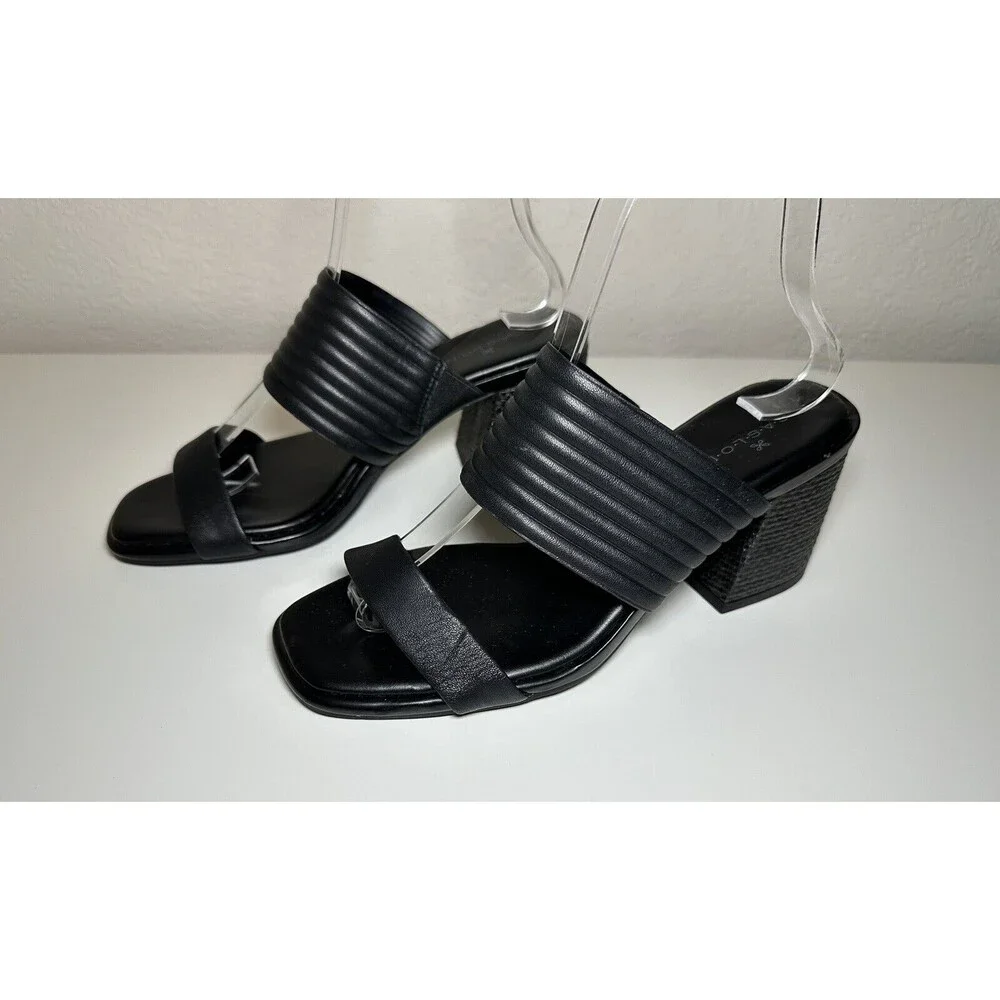 Caslon Lamia Leather Open Toe Block Heel Black Sandals Women's SIZE‎ 6